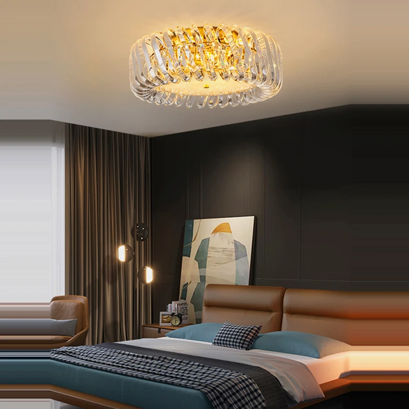 

Art Deco Gold Silver Crystal Glass Round Lustre LED Dimmable Lamparas De Techo Ceiling Lights.Ceiling Lamp For Foyer Bedroom