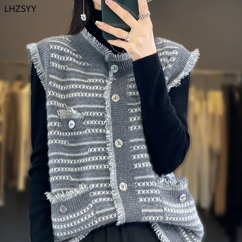 LHZSYY 23 осенний винтажный кашемировый кардиган жилет женский больших размеров с