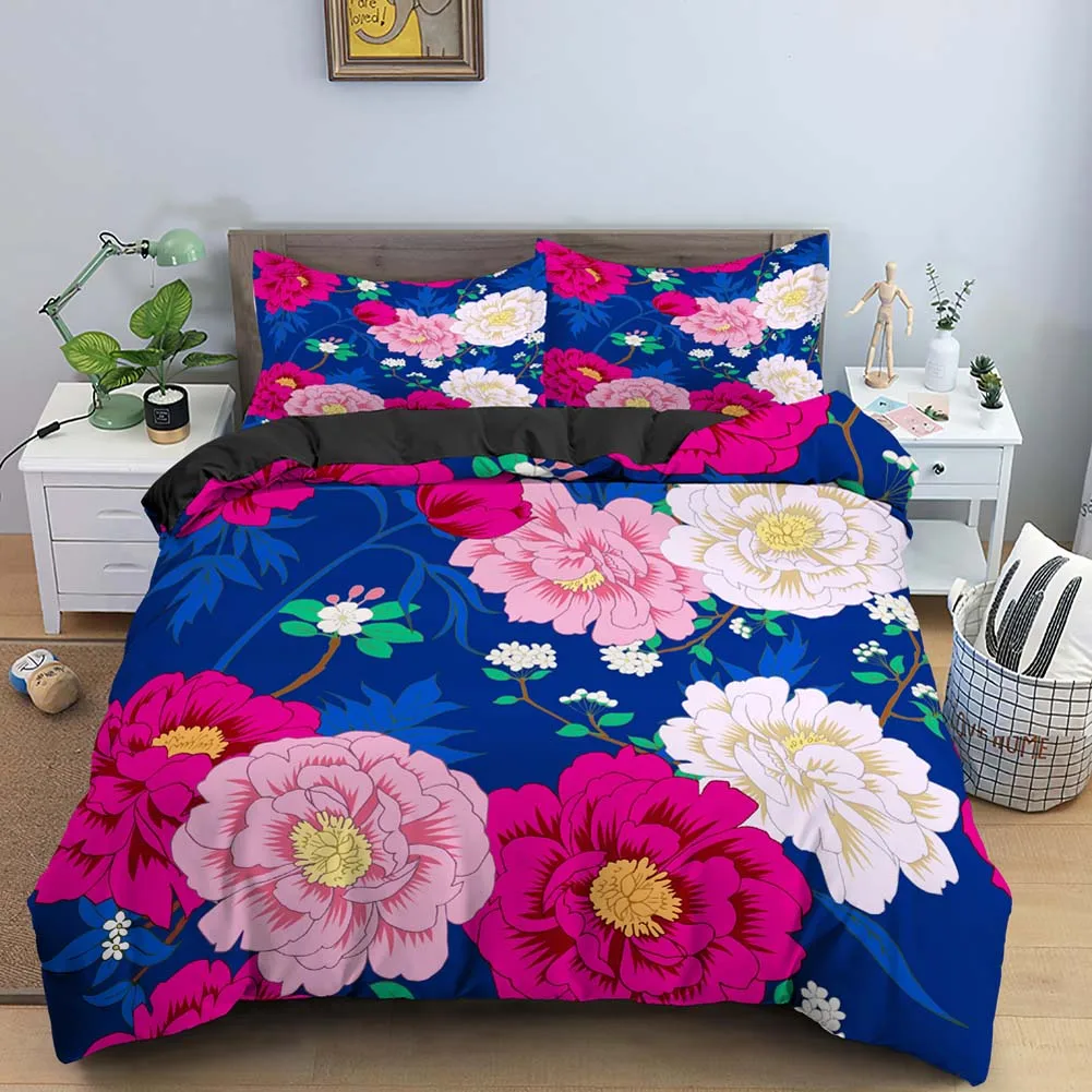 

Vintage Flower King Queen Duvet Cover Peony Set Tropical Floral Quilt Cover Boho Polyester Comforter Cover Sunflower Bedding
