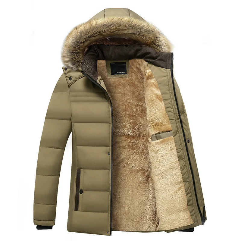 

Men's windproof Hooded Fur Collar Parka Jacket 2022 Winter New Warm Thick Fleece Coat Fashion Casual Overcoat Male Asian Size