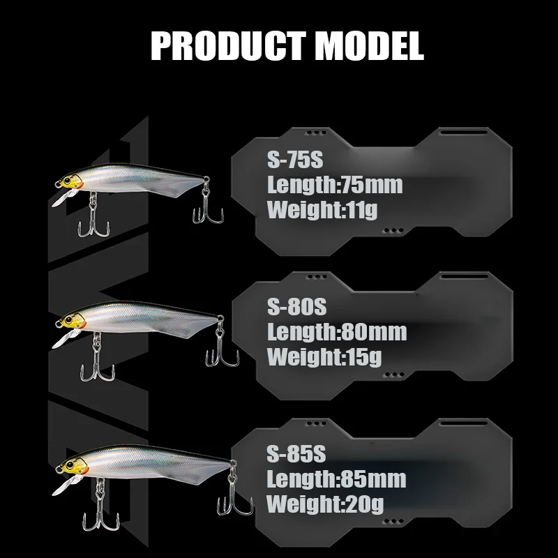 Фото EWE 2025 Новый S-75S/S-80S/S-85S 2 шт./упак. 75-85 мм 11-20 г Supercast Тонущая жесткая приманка Minnow Искусственная жесткая приманка для окуня №2