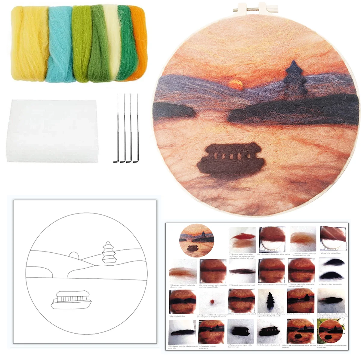 

GATYZTORY Frame Wool Painting Kits Night Lake Modern Picture Diy Wool Needle Felting Painting Handicraft For Home Decors