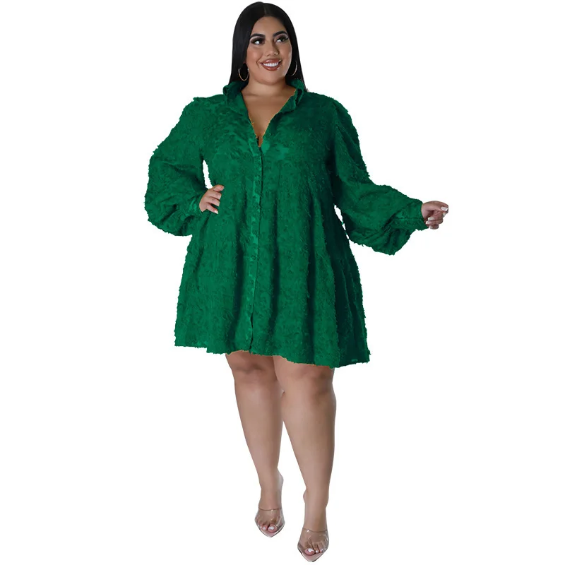 Plus Size Lace Women Long Sleeves Shirt Dress Belt Fashion Turn Down Neck Buttons Elegant Casual Part 3xl 4xl 5xl 6xl
