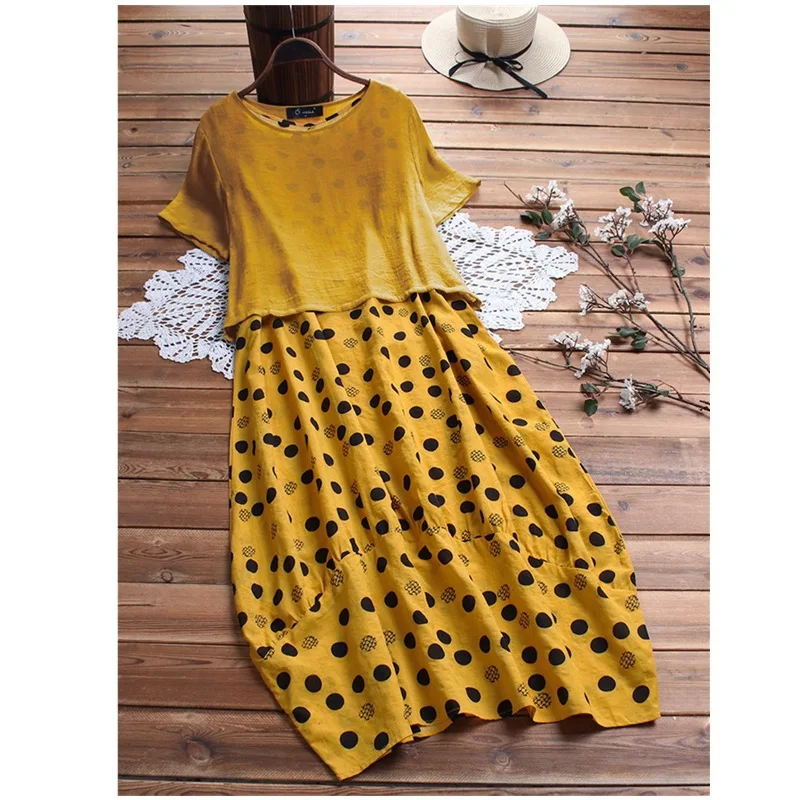 

Two Pieces Dress Women Summer Short Sleeve Polka Dot Print Casual Dress Loose Plus Size 5XL Maxi Long Dresses Women Clothing