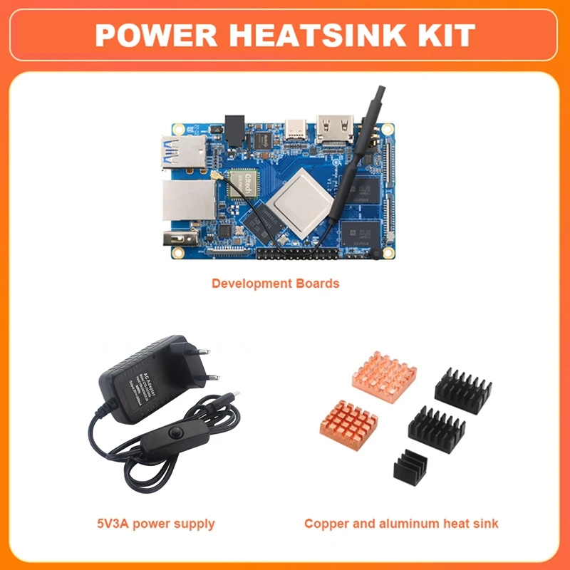 

Для Orange Pi 4 LTS Rockchip RK3399 4 Гб LPDDR4 программируемая обучающая макетная плата + теплоотвод + адаптер питания