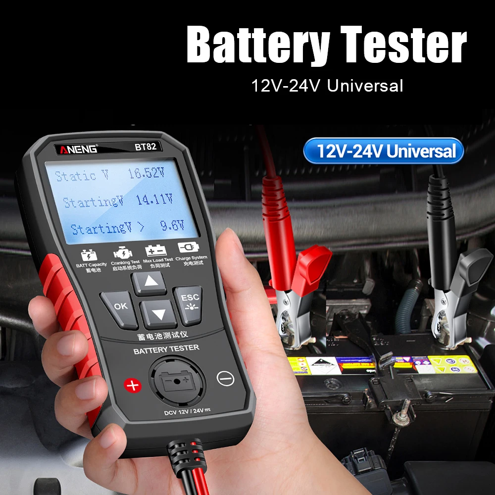 

Battery Tool Universal Auto Battery Analyzer Digital Automotive Diagnostic Circut Tester 12-24V BT82 Car Battery Tester