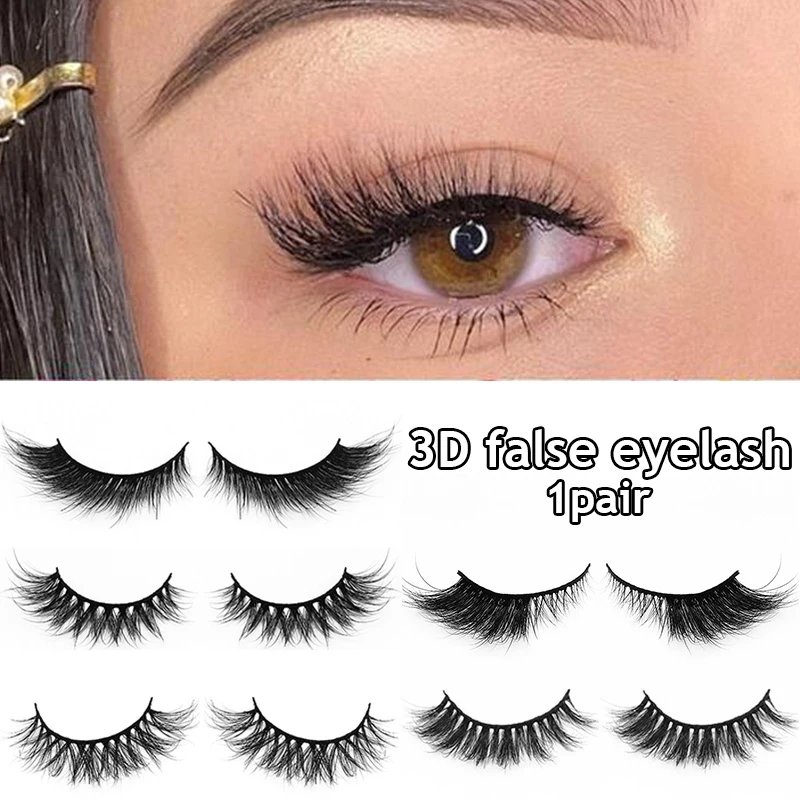 

1Pair 3D Faux Cils False Eyelashes Faux Mink Hair Handmade Fluffy Wispy Natural Long maquillaje Lashes Extension Makeup Tools