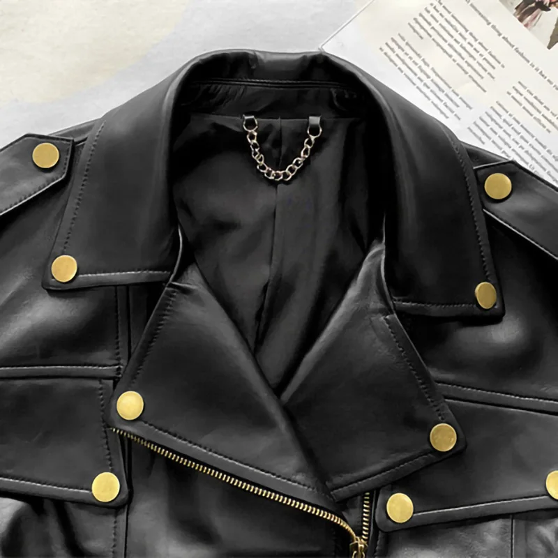 Women Sprint Autumn Leather Jacket Detachable Lady Luxury Coat Motorcycle Sheepskin Leather Jackets NZ5394A