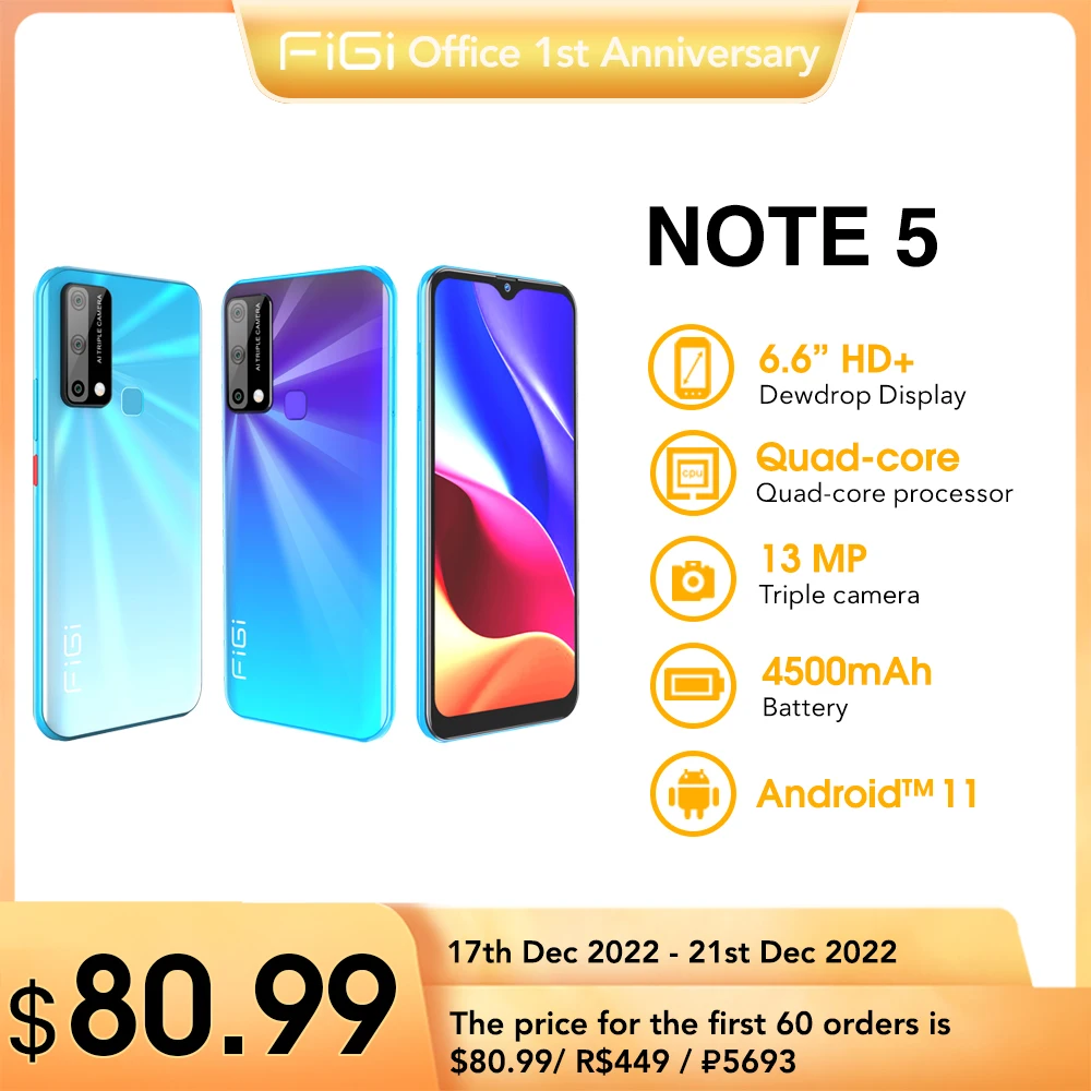 [In Stock] FIGI NOTE 5 Cellphones 4GB 64G Smartphone Android Octa-Core Cell phone 6.6
