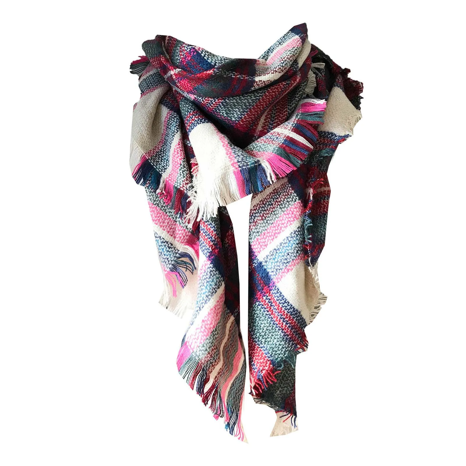 

Женский двойной многоцветный клетчатый треугольный шарф, шаль и шейный теплый шарф, объемные шарфы