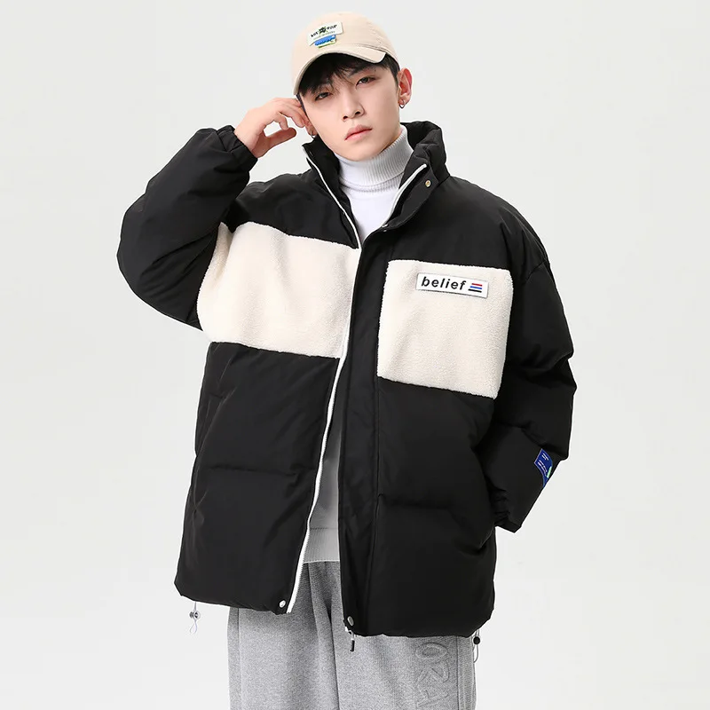 

Autumn Winter Patchwork Design Cotton-Padded Jacket Men Warm Windproof Cotton-Padded Jacket Men Stand-Up Collar CottonJacket Men