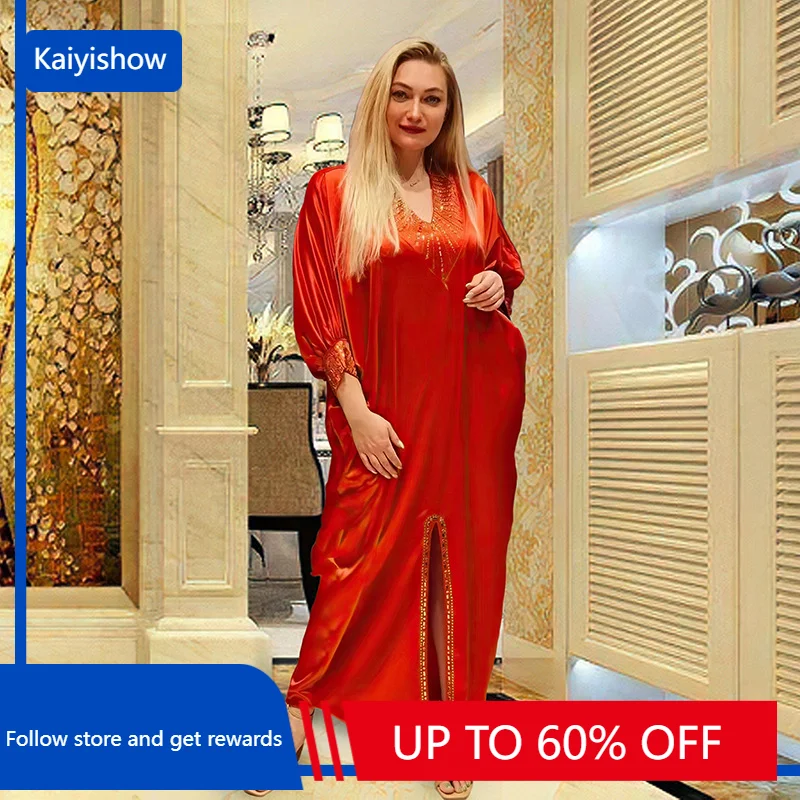 

Платье женское длинное из полиэстера с длинным рукавом и V-образным вырезом