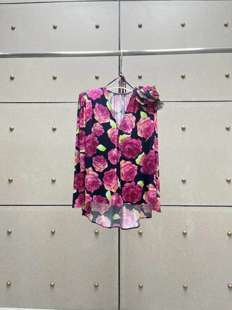 

2023 New Women Spring And Summer Fashion Casual Long Sleeves Viscose Active Print Smooth And Comfortable Top