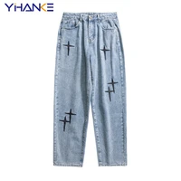 embroidered jeans mens y2k straight trousers autumn new korean fashion high street hip hop style loose wide leg trousers trend