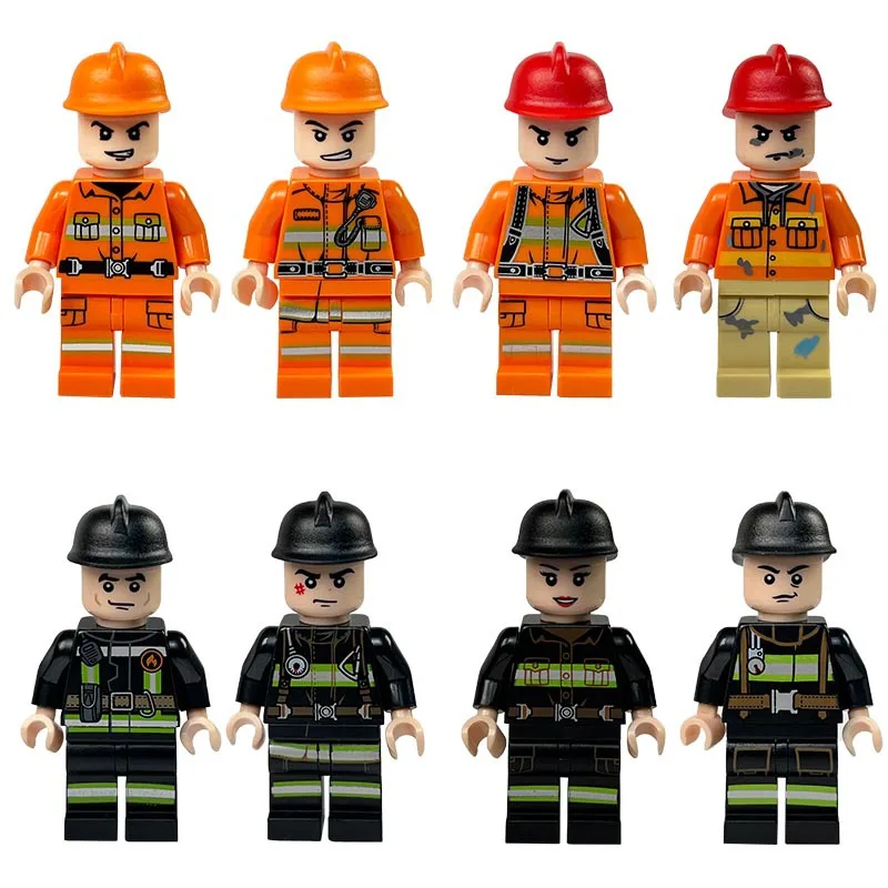 

8pcs Set Cartoon Firemen Mini Builing Blocks Children's Assembling Inserting Toys Educational Puzzles Toys