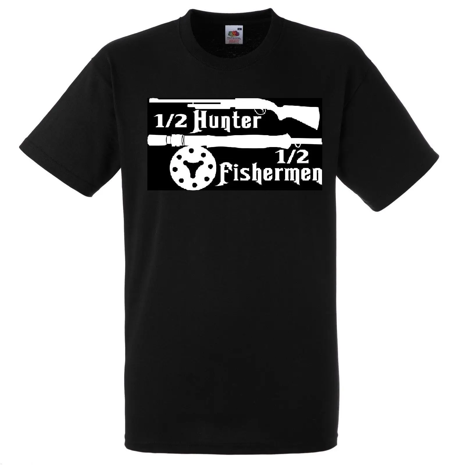 

1/2 Hunter 1/2 Fishermen Funny Hunting and Fishing T-Shirt 100% Cotton O-Neck Summer Short Sleeve Casual Mens T-shirt Size S-3XL