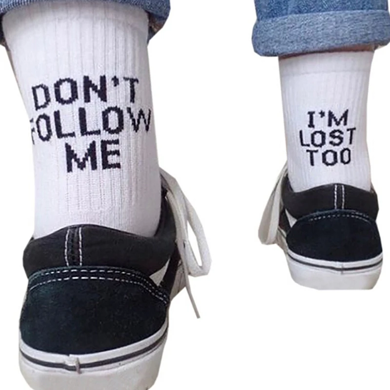 

Men's Cotton Sock Street Style Happy Man Black White Lightning Patterned Hip Hop Sock 1Pair