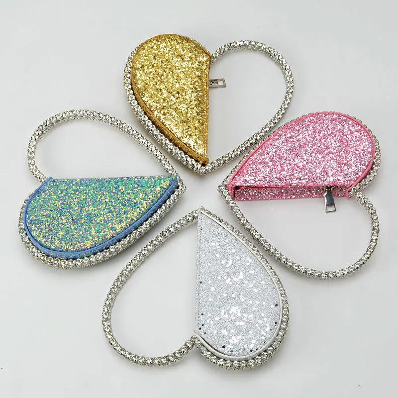 New Sequins with Diamonds Round Heart-shaped Clutch Bag with Diamonds Dinner Bag Fashion Women's Bags  Handbags  Purses Hand Bag