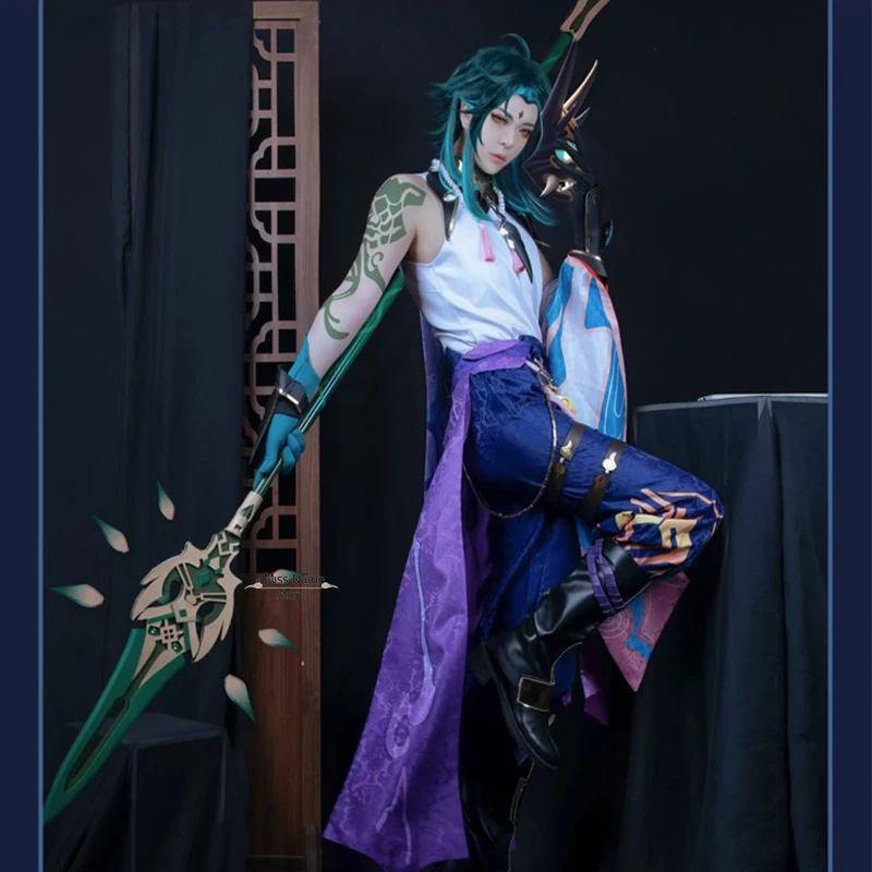

Game Genshin Impact Xiao Cosplay Costume Cosplay Anime Xiao Genshin Full Set Xiao Wig Mask Tattoo Sticker for Halloween Outfits