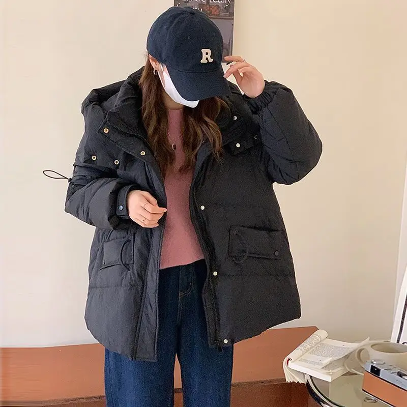 Hat Detachable Winter Warm Thick Down Coats Women Short Loose Fashion White Duck Down Lady Down Jacket Elegant Clothes M25