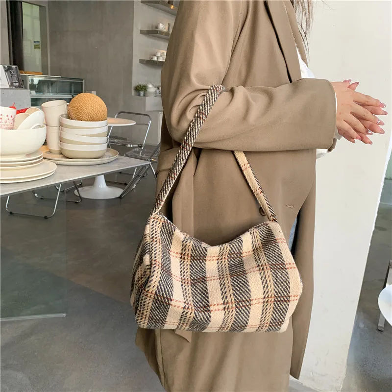 

Новая популярная модная трендовая сумка на плечо в клетку, Женская Хлопковая сумка из пеньки, сумки на молнии, сумка для женщин