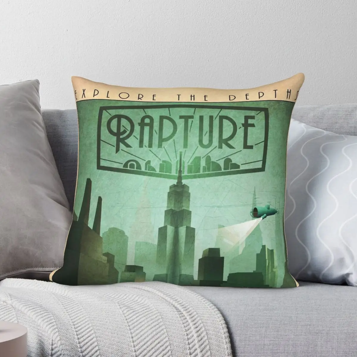 

Постер Explore Rapture Bioshock, квадратная подушка, чехол из полиэстера и льна, бархатная креативная Декоративная Подушка на молнии, чехол для дивана, ...