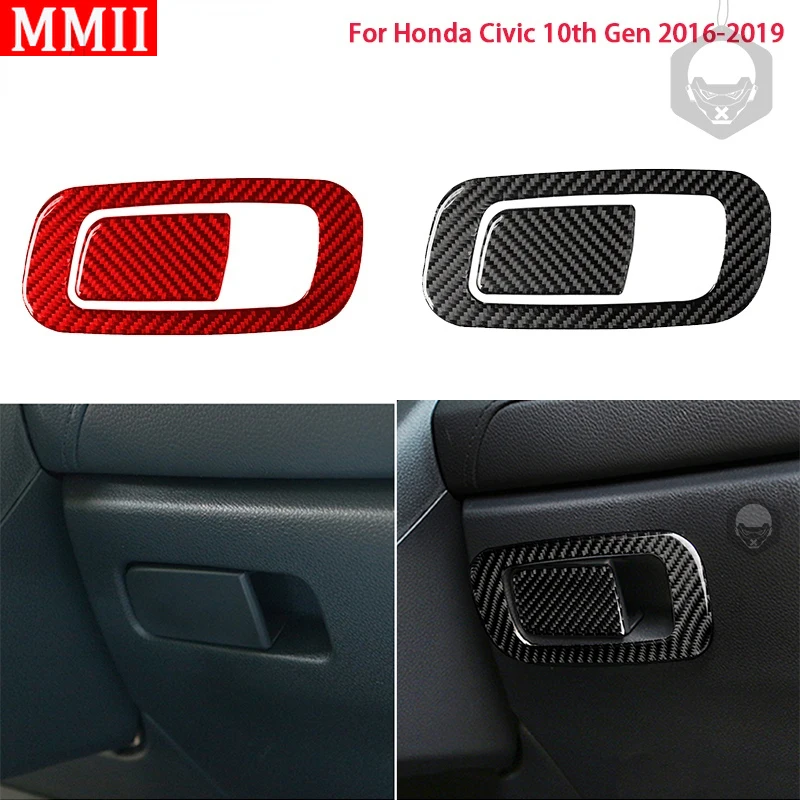 

For Honda Civic 10th Gen 2016 2017 2018 2019 Car Carbon Fiber Sticker Copilot Glove Box Handle Decor Frame Cover Car Sticker