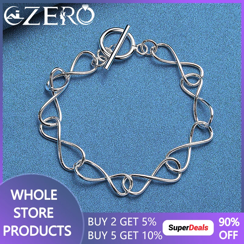 

ALIZERO 925 Sterling Silver Fashion Simple 8-Chain Ot Buckle Bracelet For Women Man Wedding Engagement Party Charms Jewelry Gift