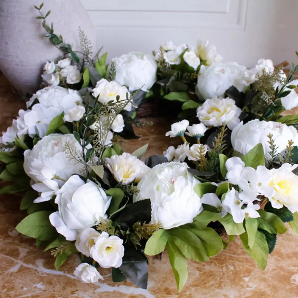 40 см белый искусственный венок с пионом гирлянда из ротанга подвесной на дверь