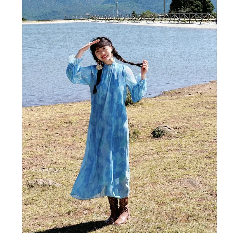 Платье с длинными рукавами и принтом тай-дай Запад Сычуань Внутренняя Монголия