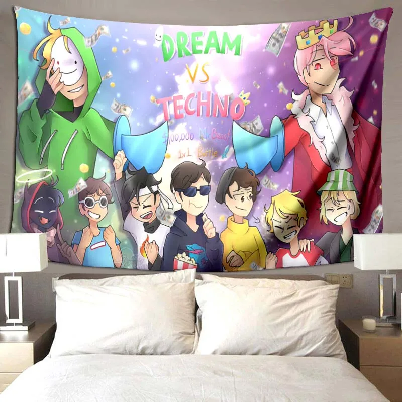 

Dream World Tapestry Dream SMP Game Printed Wall Hanging Living Room Bedroom Background Decor Game Lovers Home Decor