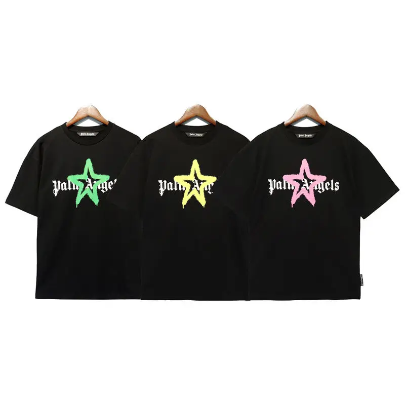 

2023 New Star Print Short-sleeved Cotton High-quality Casual Loose Oversized Unisex T-shirt Men's Tops Streetwear Sportswear