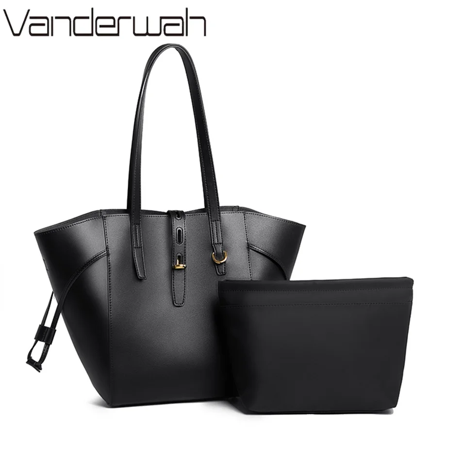 

Luxury Genuine Leather Composite Casual Tote Bag Cowhide Designer Shoulder Shopper Bucket Bag Large Capacity Commute Handbags