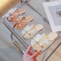 girls slippers in summer 2022 new fish mouth rhinestone sandals in korean version of the big bow pearl sandals