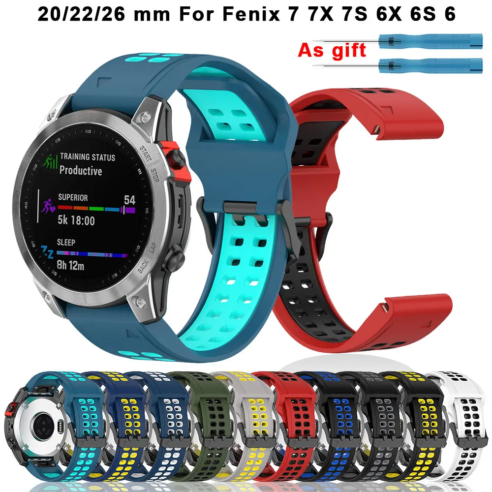 

26 22 20 MM Sport Strap For Garmin Fenix 7X 7 7s Solar 6X 6 6S Pro 5X 5S 5 plus Smart Watchband Quick Release Wriststrap Bracele