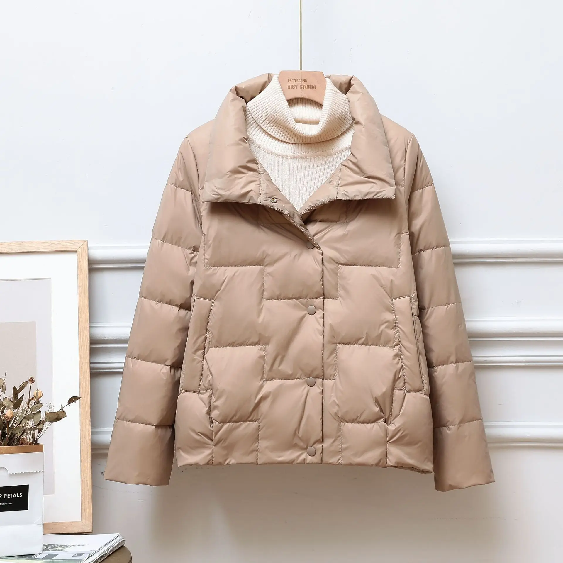 

2022 женский Однотонный женский пуховик с воротником-стойкой