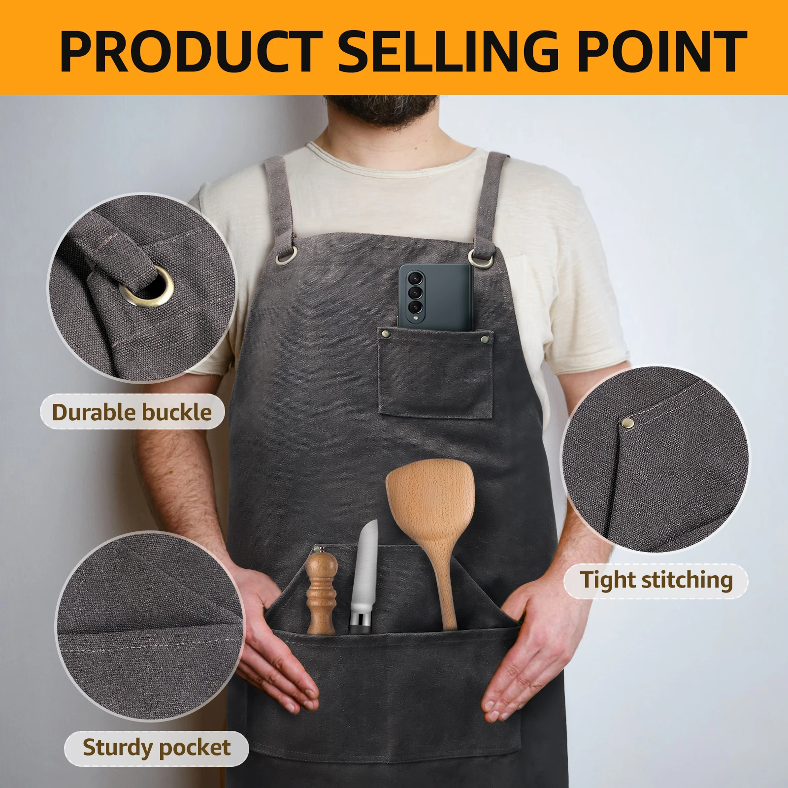 Мужской рабочий фартук для деревообработки дышащий льняной холст