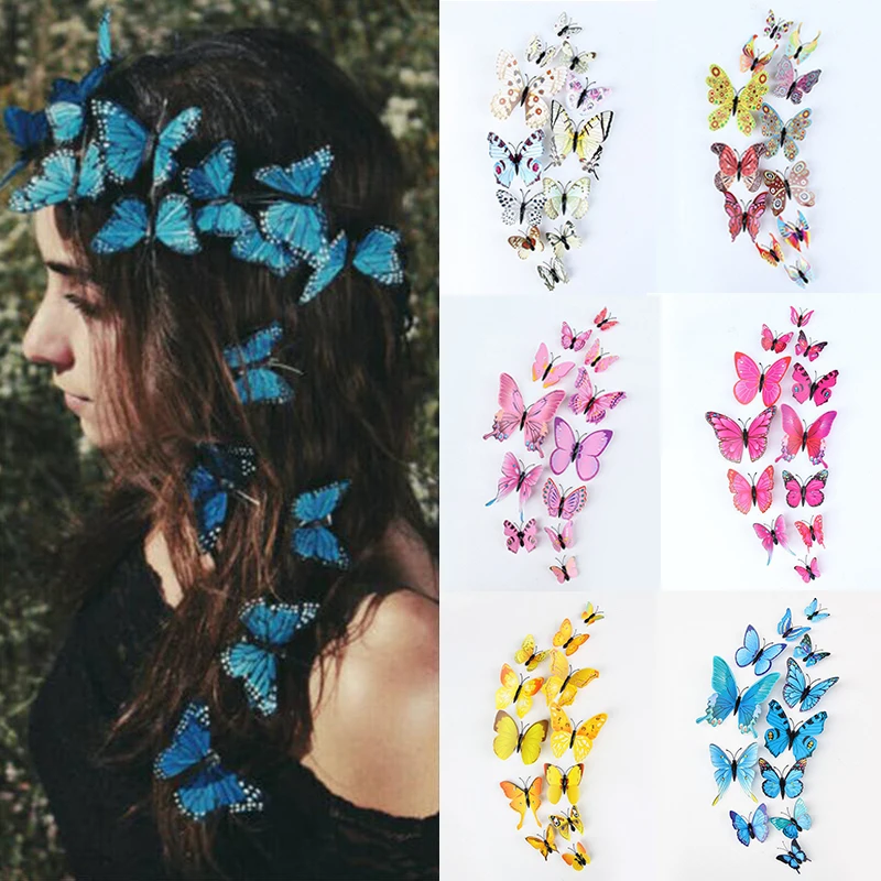 

​12Pcs Women's Butterfly Hair Clips Hair Pin Barrette Bridal Wedding Party Simulation 3D Butterfly Decorative Clips Headwear