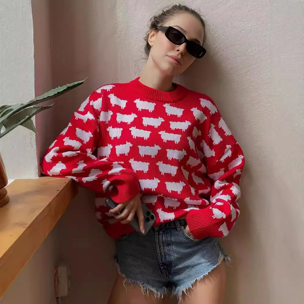 Женские свободные вязаные свитера с круглым вырезом