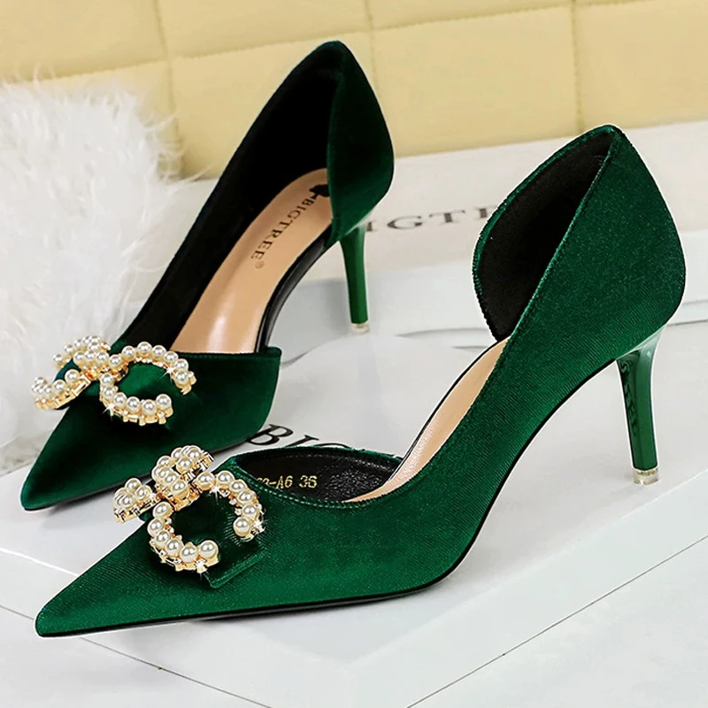 Обувь BIGTREE женские туфли-лодочки на высоком каблуке 7 см с пряжкой со стразами и