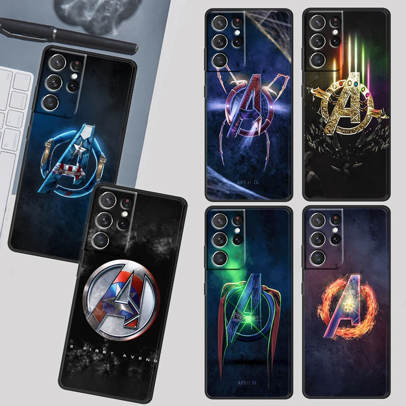 

Marvel Avengers Super logo Case For Samsung Galaxy S22 S21 S20 Ultra Plus Pro S10 Note20 4G 5G TPU Soft Black Phone Cover