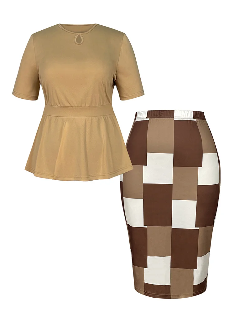 Женский свободный топ размера плюс Jubka большого на Behrs из двух частей верблюжий с