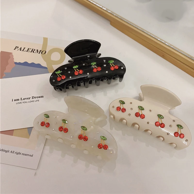 

Vintage Cute Cherry Hair Clip for Women Acrylic Rhinestone Hairclip Teen Claw Clip Japanese Hair Accessories for Girl Wholesale