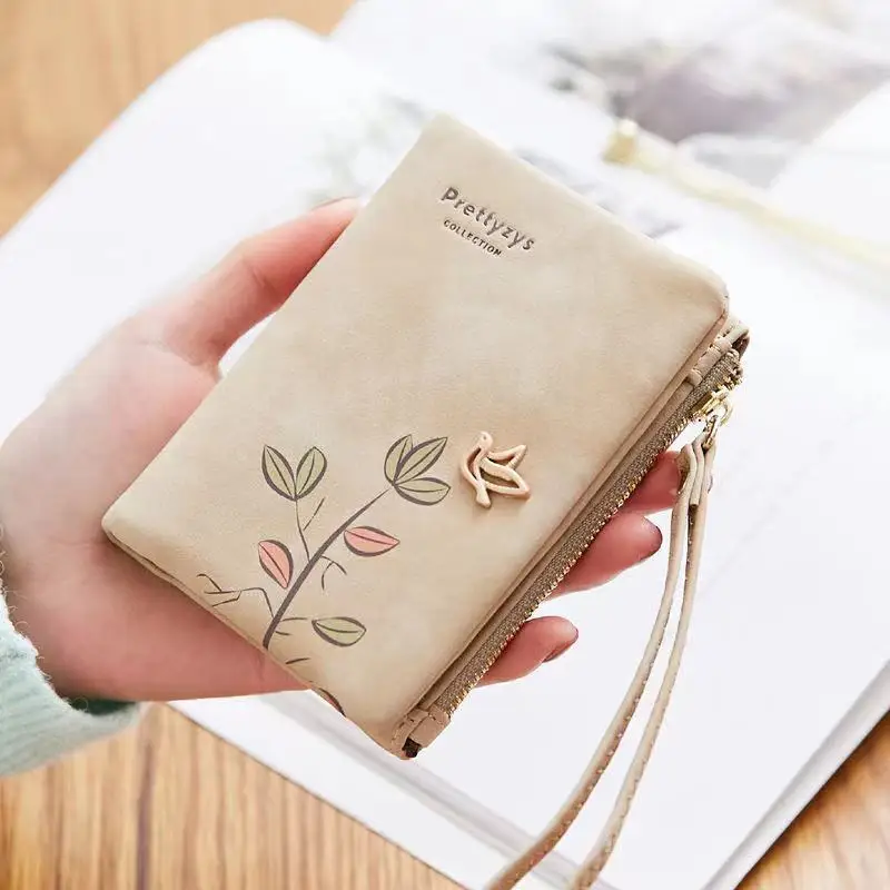 

Fashion Fresh Flower Small Wallet Women Soft Leather Ladies Purses Designer Short Female Wallet Girl Cartera with Wristlet