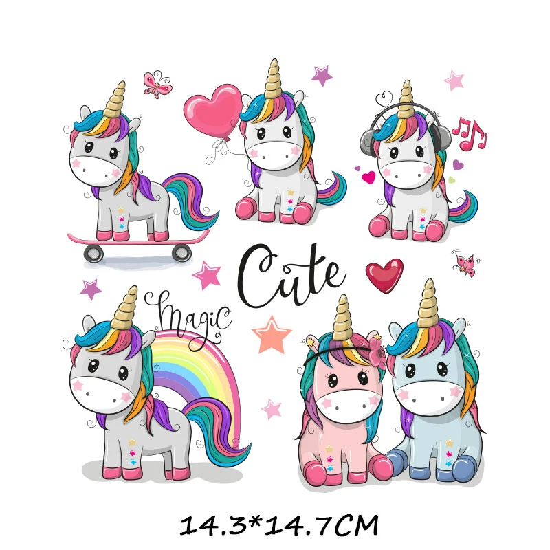 Cartoon Animal Patch Set Iron on Transfer Cute Unicorn Cat Owl Dog Flower Patches for Kids Girl Clothing T-shirt DIY Heat Press