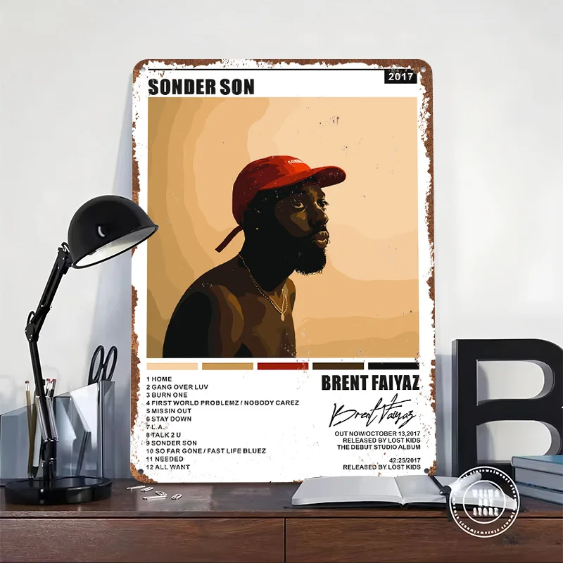 Фото Металлическая табличка-постер Sonder Son Brent Faiyaz: индивидуальный дизайн, ретро-винтажный стиль, для декора мужской комнаты, ванной, стены. №2