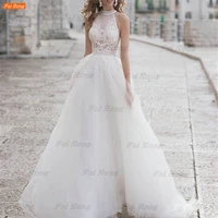 boho a line wedding dresses high neck sleeveless beaded belt lace appliqu%c3%a9s bridal gowns buttons 2022 spring vestidos de novia