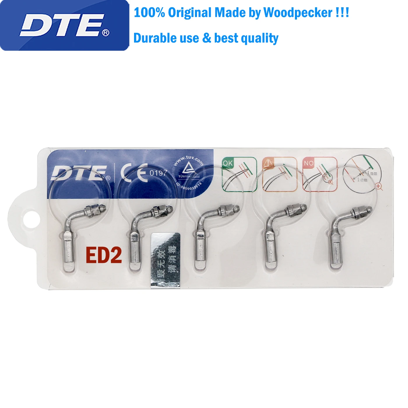 

5 Pcs DTE Dental Ultrasonic Scaler Endodontics Preparation Tips Root Canal Cleaning Irrigating Tip ED2 Fit NSK SATELEC
