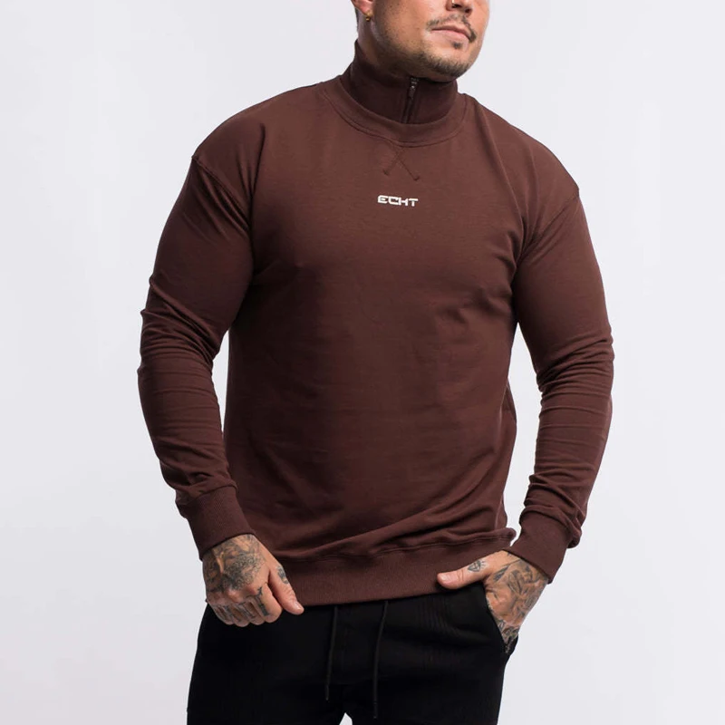 Men Sweatshirt High Neck Zipper Long Sleeve T-shirt New Autumn Winter Gym Running Training Pullover Casual Fashion Sportswear