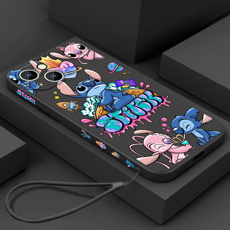 Disney Little Stitch Cute Phone Case For iPhone iPhone 14 13 12 11 Pro Max mini XR XS X 8 7 6S 6 Plus Liquid Left Rope Cover
